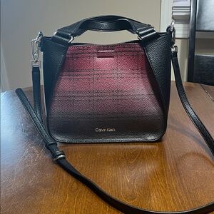 Calvin Klein Black and Burgundy Plaid Leather Estelle Crossbody and Wallet